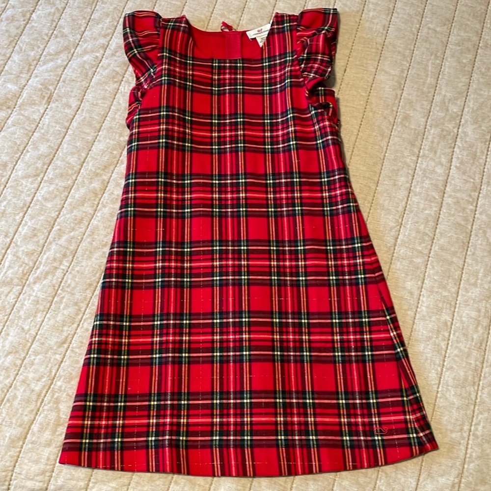 Vineyard Vines girls red plaid flutter sleeve dress